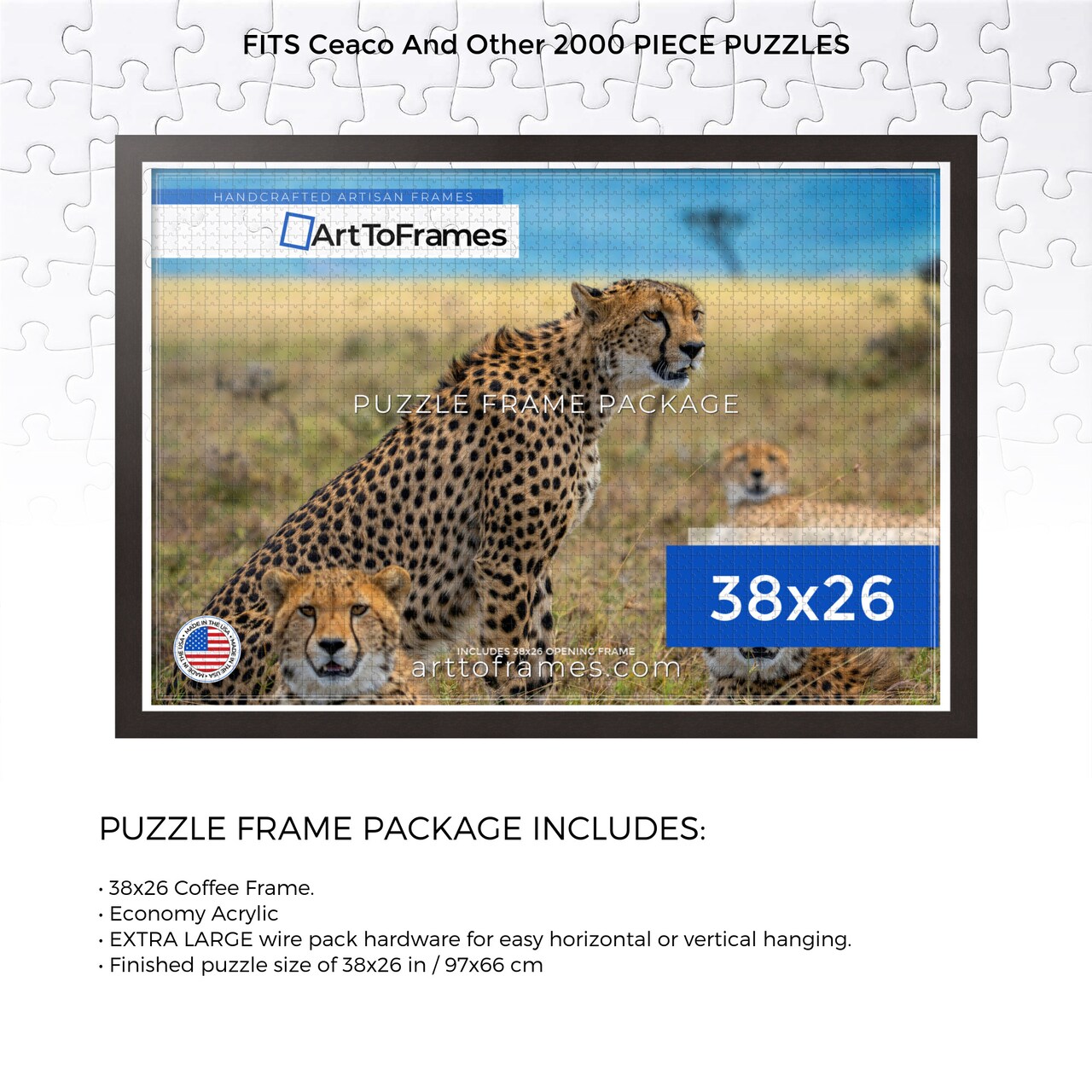ArtToFrames 38x26 INCH / 97x66 CM Puzzle Frame for 2000 piece Puzzles.This 1.25 Inch Custom MDF Frame for Puzzles Comes with Economy Acrylic, Available in Multiple Colors